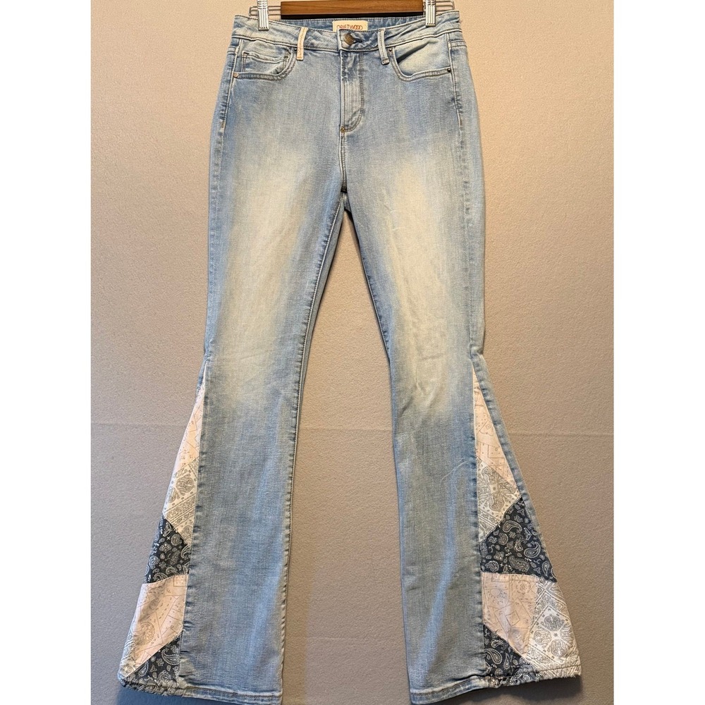 Driftwood Farrah Patchwork Bandana Flare Jeans Light Wash Boho Women Size 27
